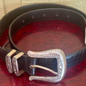 Brighton Western Silver Buckle Leather Belt – Size M (Style 38503)